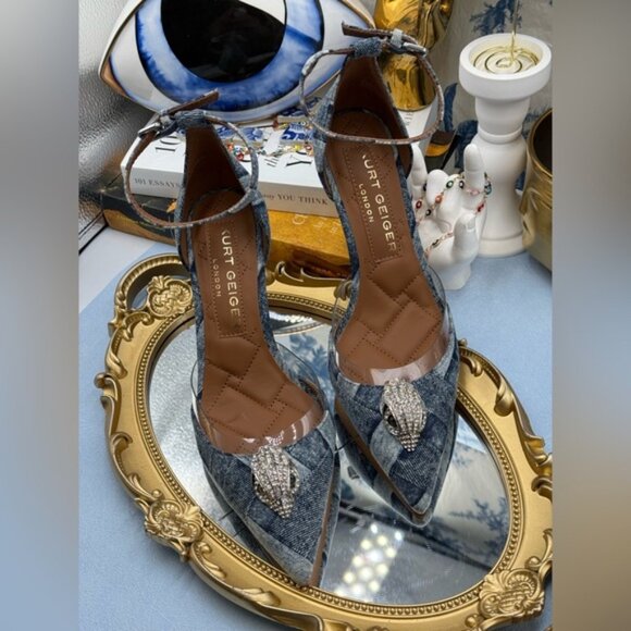 🆕 KURT GEIGER LONDON 🧿 NWOB Belgravia Denim Vinyl High Heel - Sz 37 US 7 - Picture 6 of 15